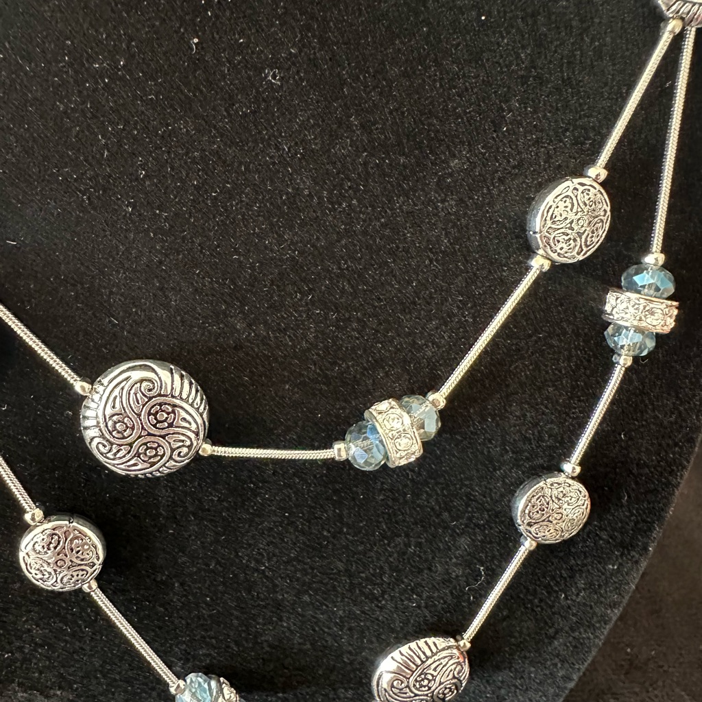 Scroll & Vine Blue And Siver Necklace